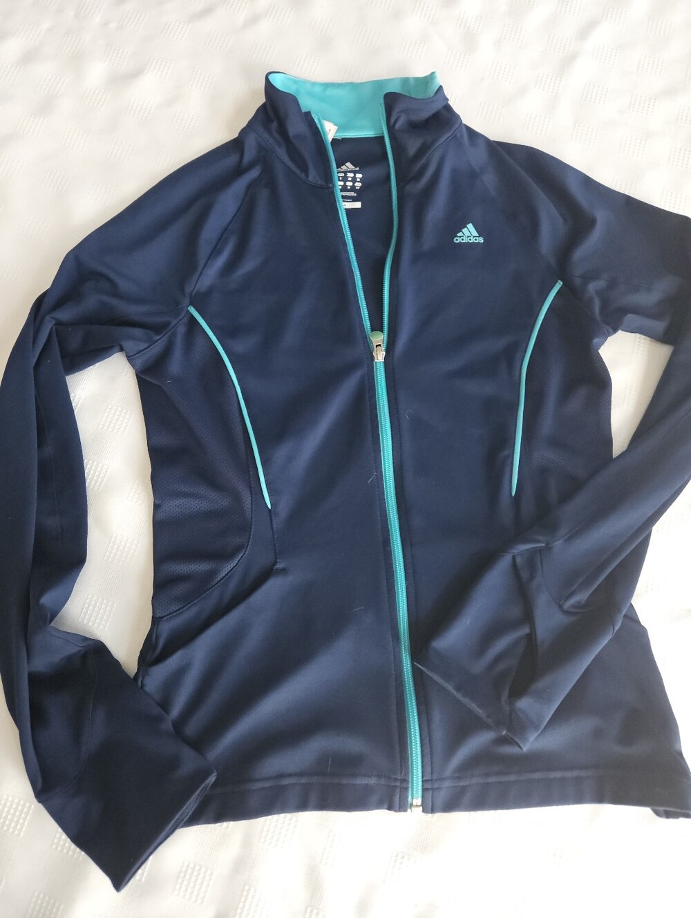 adidas Women’s Small Navy Jacket with Teal Trim Full-Zip